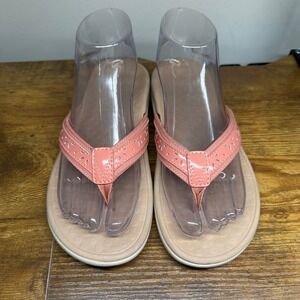 Vionic Orthaheel Coral Pink Laser Cut Petal Thong Sandals Womens Orthotic Shoes